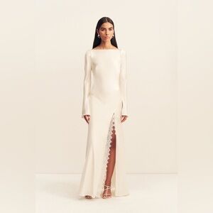 Shona Joy La Lune Cumulus Silk Backless Lace Split Maxi Dress in Ivory Size 6